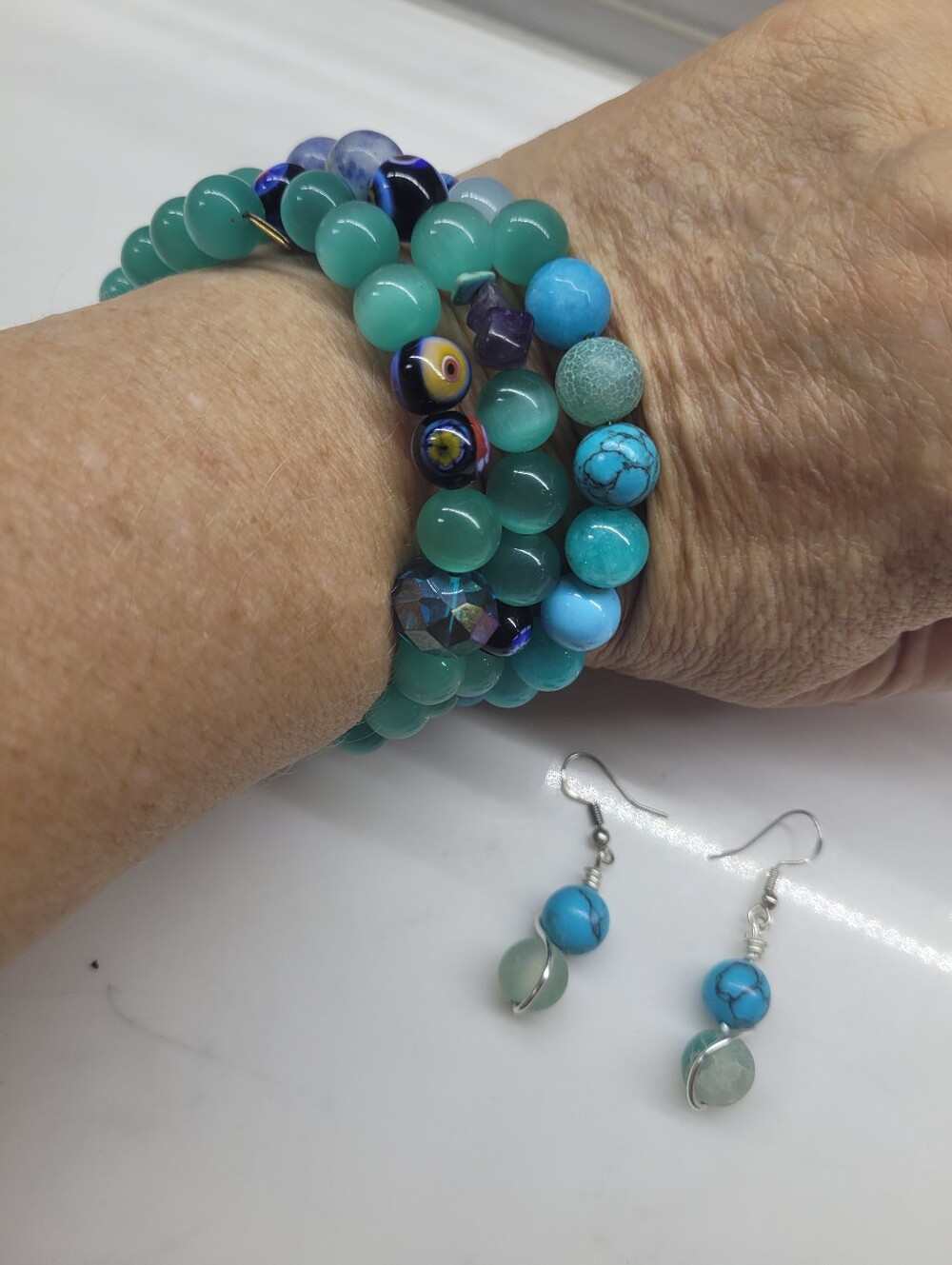 Blue Water Inspired handcrafted Braclet And Earring Set Summer Jewerly - Picture 6 of 8